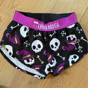 ChicknLegs Women's Athletic Shorts - Black and Purple Skull Design